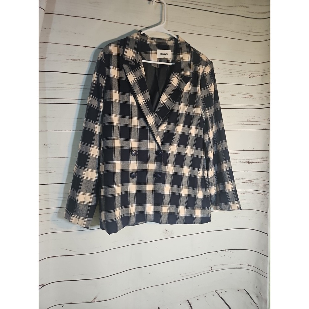 Rollas Horizon Check Flannel Double Breasted Blazer Plaidโ Women's Size 10/M